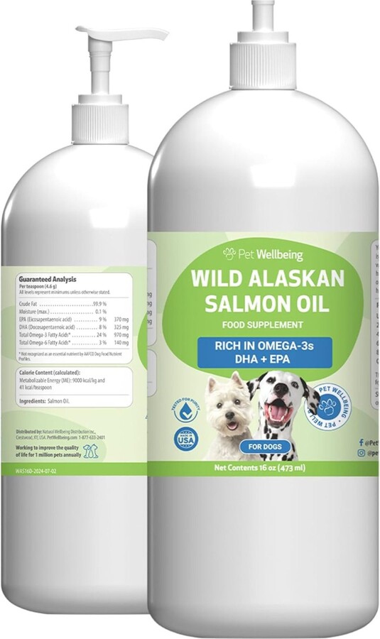 Pet Wellbeing Wild Alaskan Salmon Oil Liquid Supplement for Dogs, 16-oz bottle