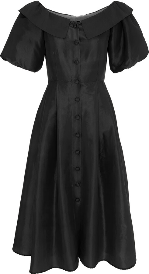 Izabela Mandoiu Midi Evening Gown In Black With Cropped Shoulders