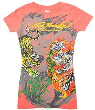 Ed Hardy Kids Girls Flaming Tiger Short Sleeve T-Shirt - Orange