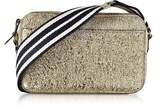 Thumbnail for your product : RED Valentino Platinum Crackled Metallic Leather Crossbody Bag w/Striped Canvas Strap
