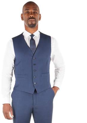 Centaur Big & Tall CENTAUR Bright Blue Semi Plain Big And Tall 5 Button Front Suit Waistcoat