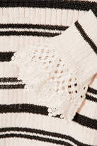 Thumbnail for your product : Philosophy di Lorenzo Serafini Crochet-trimmed Striped Ribbed Cotton-blend Sweater - Ecru