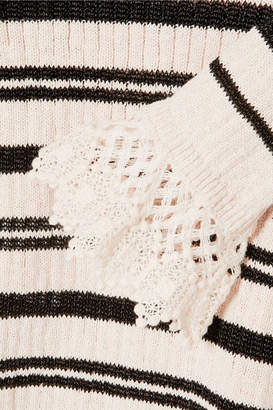 Philosophy di Lorenzo Serafini Crochet-trimmed Striped Ribbed Cotton-blend Sweater - Ecru
