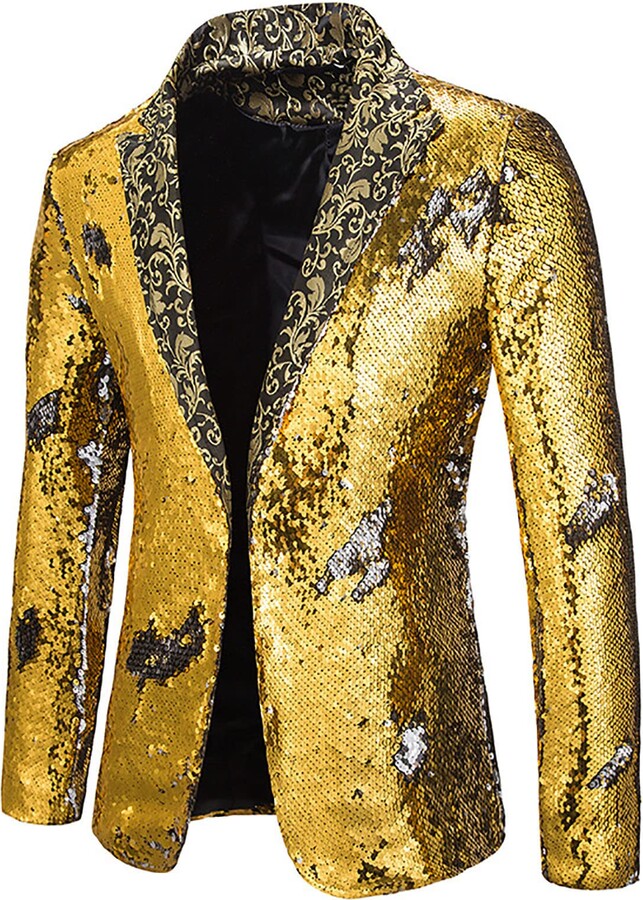Zeiayuas Men's Shiny Sequin Blazer for Party Banquet Stylish Gentleman