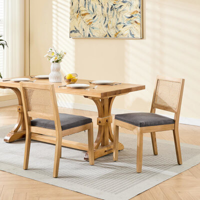 xingguangya Style Gray Dining Chairs Of 2, Mid Century Modern With Cane Square Back, Natural Hardwood Frame, Breathable For Room, Restaurant And Home Office, Line