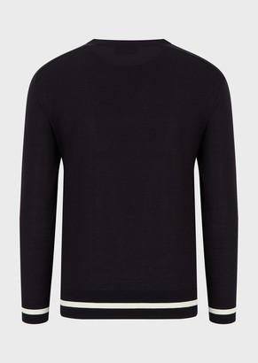 Emporio Armani Mixed Virgin-Wool Sweater With Embroidered Logo