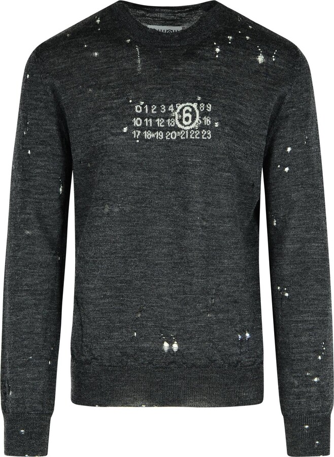 MM6 MAISON MARGIELA 'numeric' Dark Grey Virgin Wool Sweater