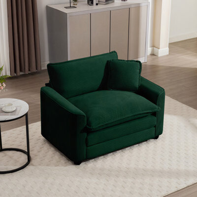 Latitude Run Green Corduroy Fabric Comfortable Single Chair Deep Seat Sofa With One Pillow Suitable For Living Room And Bedroom Club Multiple Occasions