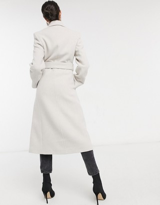And other stories & recycled long belted wool coat with shoulder pads in beige