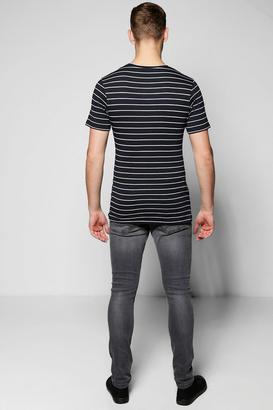 boohoo Navy Stripe Muscle Fit T Shirt
