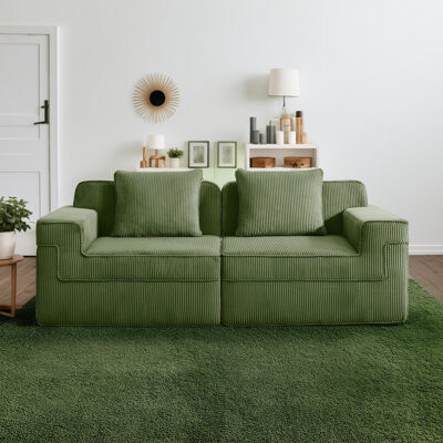 Mercer41 Modern Modular 2-seater Sofa With Skin-friendly Pillows Corduroy Texture And Refreshing Green