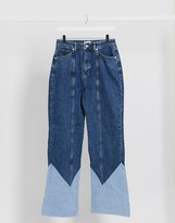 Thumbnail for your product : NA-KD cut and sew straight leg jeans in mid blue