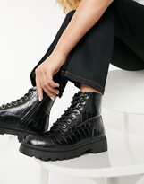 Thumbnail for your product : New Look chunky lace up flat ankle boot in black croc