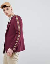 Thumbnail for your product : ASOS Design Skinny Blazer In Burgundy With Taping