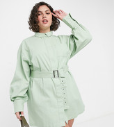 Thumbnail for your product : Collusion Plus belted shirt mini dress in green