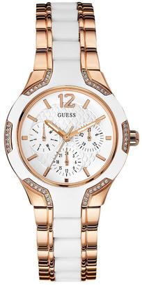 GUESS Centre Stage Rose Gold and White Silicone Ladies Watch