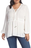Thumbnail for your product : Seven7 Lace-Up Crinkled Jacquard Top(Plus Size)