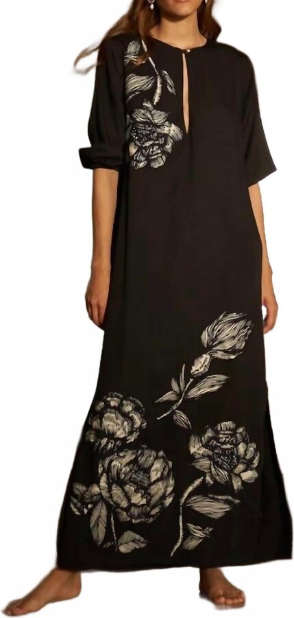 Carolina K. Hera Kaftan Belen Floral Maxi Dress In Black