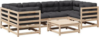 Garden Sofa Set Wax Brown Solid Pine Wood, Oxford Fabric Large