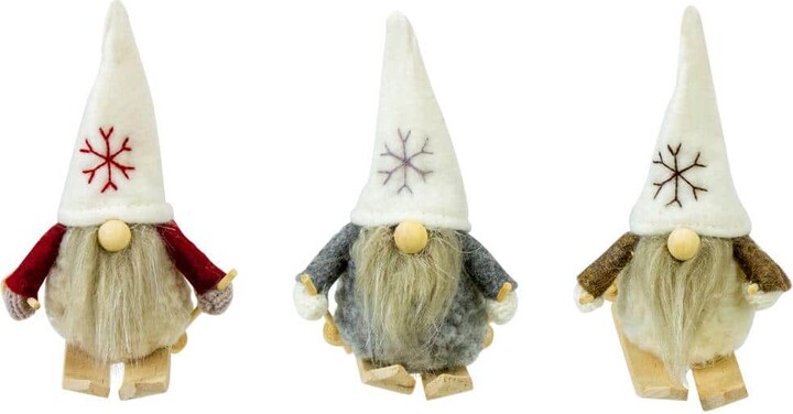 Northlight 4.5 in. White Skiing Christmas Gnome Ornaments (Set of 3)