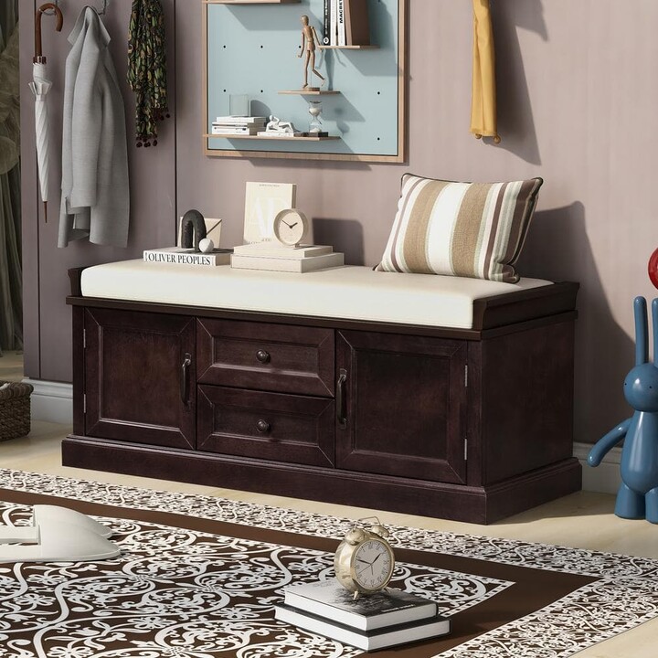 Entryway Espresso Storage Dining Bench with 2-Drawers and 2-Cabinets 42.5 in.