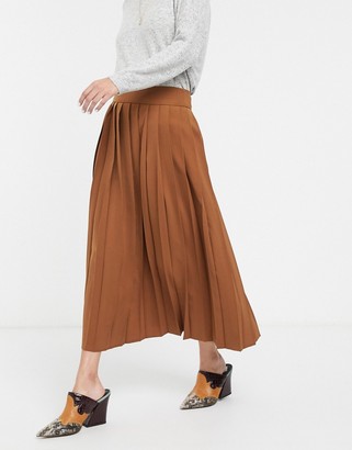 Selected midi skirt with pleats in brown