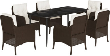 Garden Dining Set Brown PE Rattan 7-Piece Set Tough