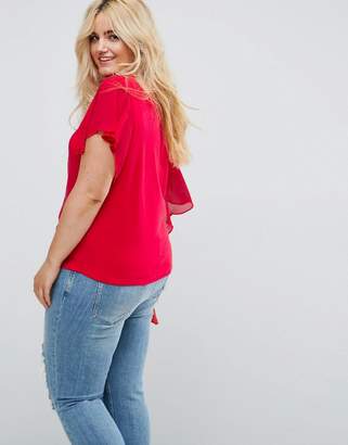 ASOS Curve T-Shirt With Dramatic Assymetric Woven Ruffle