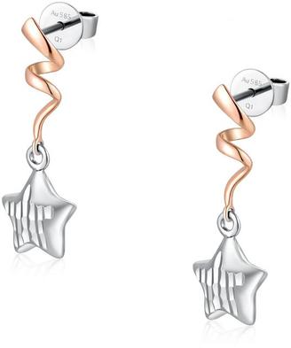Ice 14K Two-Tone Gold Diamond-Cut Swivel Star Dangle Earrings