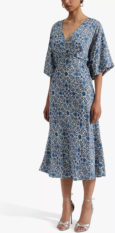 Malina Juno Coastal Floral Satin Batwing Midi Dress ShopStyle