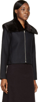 Thumbnail for your product : Yang Li Navy & Purple Fur-Trimmed Harington Jacket