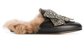 Gucci - Princetown crystal bow slippers - women - Fourrure de renard/Cuir/glass - 39.5