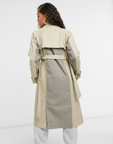 Thumbnail for your product : Urban Code Petite Urbancode Petite trench coat with check splicing