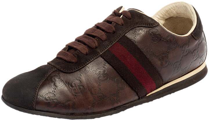 Jeg accepterer det Vulkan kompensation Gucci Brown Guccissima Leather And Suede Lace Up Sneakers Size 40 -  ShopStyle