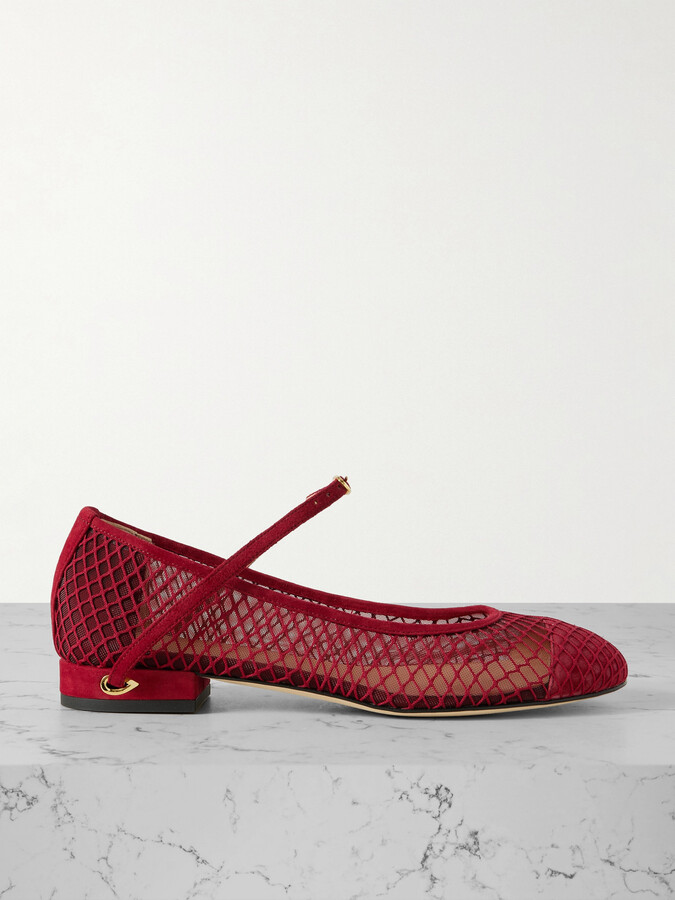 Jennifer Chamandi Paolo 20 Suede And Mesh Ballet Flats - Red