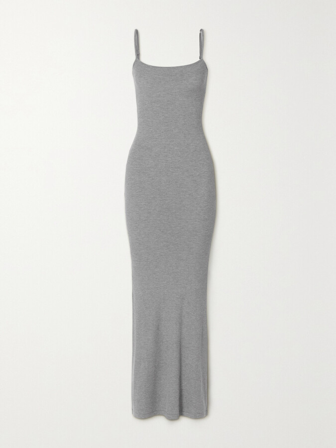 SKIMS Soft Lounge Ribbed Long Stretch-modal Slip Dress - Heather Grey