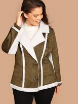 Thumbnail for your product : Shein Plus Contrast Faux Shearling Notch Collar Jacket