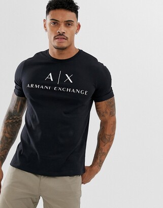 Armani Exchange text logo t-shirt in black - ShopStyle