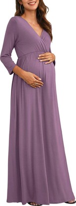 Xpenyo Women’s Casual Long Sleeve Maternity Dresses Long Maxi Dress with Pockets 