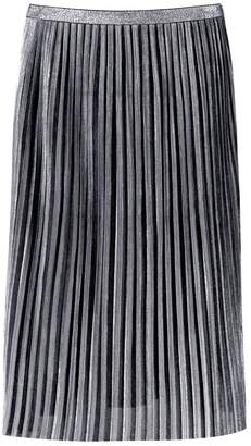 boohoo Ava Metallic Pleated Midi Skirt