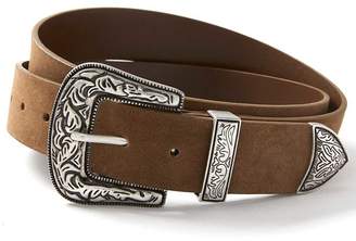 Faux Suede Belt with Detailed Buckle