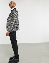 Thumbnail for your product : Devils Advocate skinny fit floral tapestry satin collar blazer