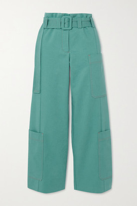 Stine Goya + Net Sustain Roman Belted Organic Cotton-twill Straight-leg Pants - Light blue