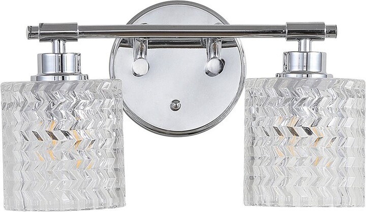 Jonathan Y Designs Spaulding Vintage 13 2 Light Iron Chevron Pattern Glass Farmhouse Cottage Led Vanity Light