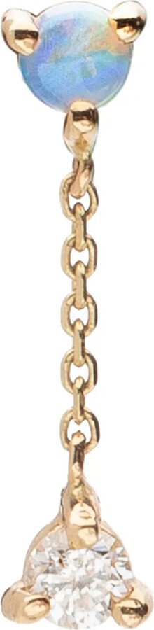 WWAKE 14kt recycled yellow gold small Two Step opal and diamond drop earring
