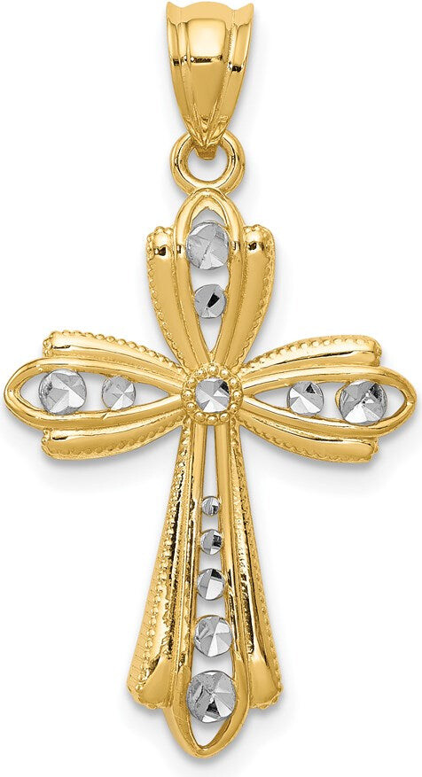 Diamond2Deal 14k Yellow Gold Rhodium Diamond Cut Cross Charm