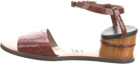 Marni Embossed Leather Slingback Sandals Brown Wrap-Around Straps & Buckle Closure at Ankles