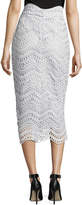 Thumbnail for your product : Lela Rose Scalloped Lace High-Waist Pencil Skirt, Light Blue