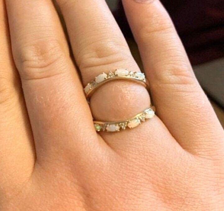Etsy Opal Shadow Bands Curved Diamond Contour Ring Tracer Guard Band Wraps Enhancer Two Crown