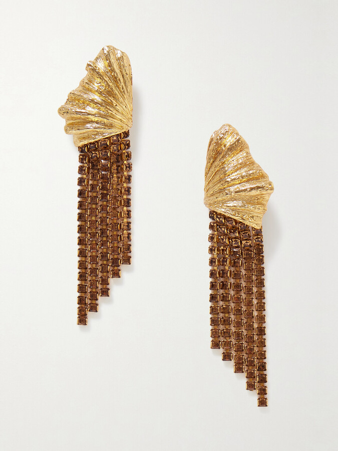 Oscar de la Renta Shell Gold-tone Crystal Earrings - One size